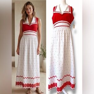 Vintage 70s Howard Wolf Deadstock Nautical Sailor Prairie Maxi Dress Polka Dot